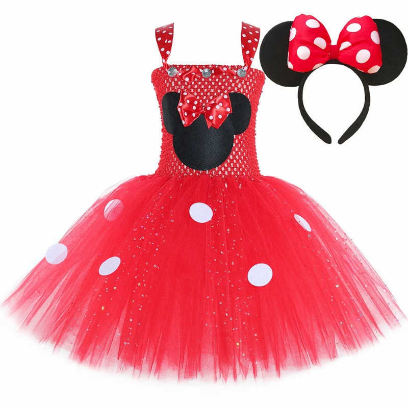 Minnie Red Tutu Dress Costume for Girls Glitter Dots Cartoon Tulle Princess Dress for Kids Halloween Carnival Party Dress Up Set S261016U65W