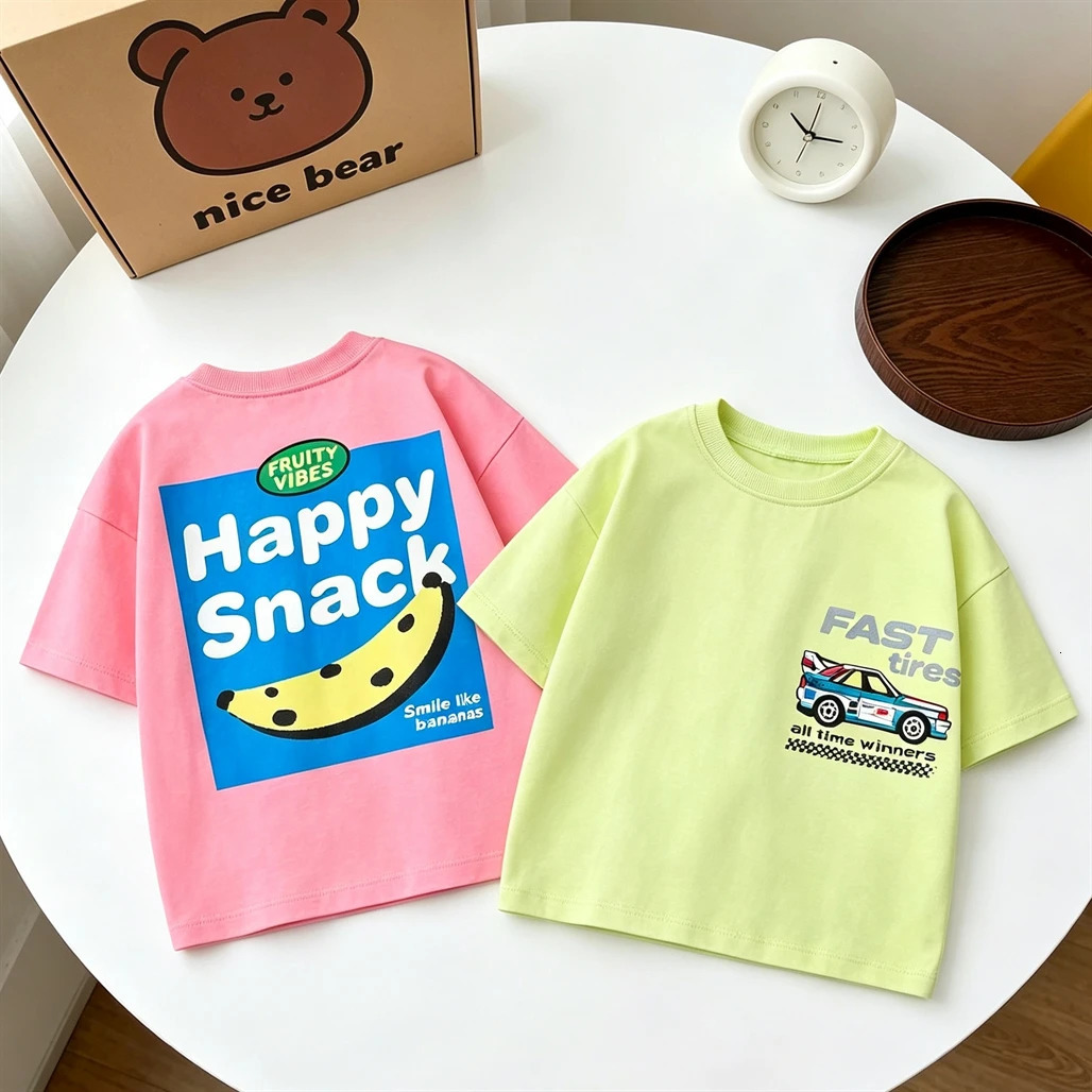 Short Sleeve Tops Boys And Girls Cartoon Fashion Clothing Round Neck Base Shirt Pure Cotton Clothes Baby Round Neck Pullovers261016