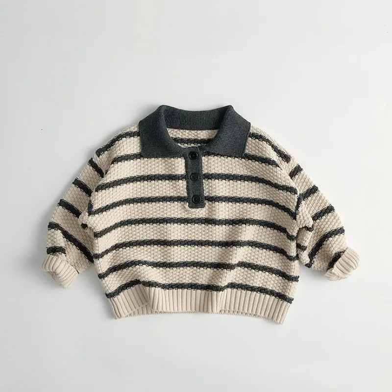 Trendy Childrens Striped Sweater 2025 Spring and Autumn Boys Girls Turn-down Collar Long Sleeve Knit Tops Kids Casual Clothes261016