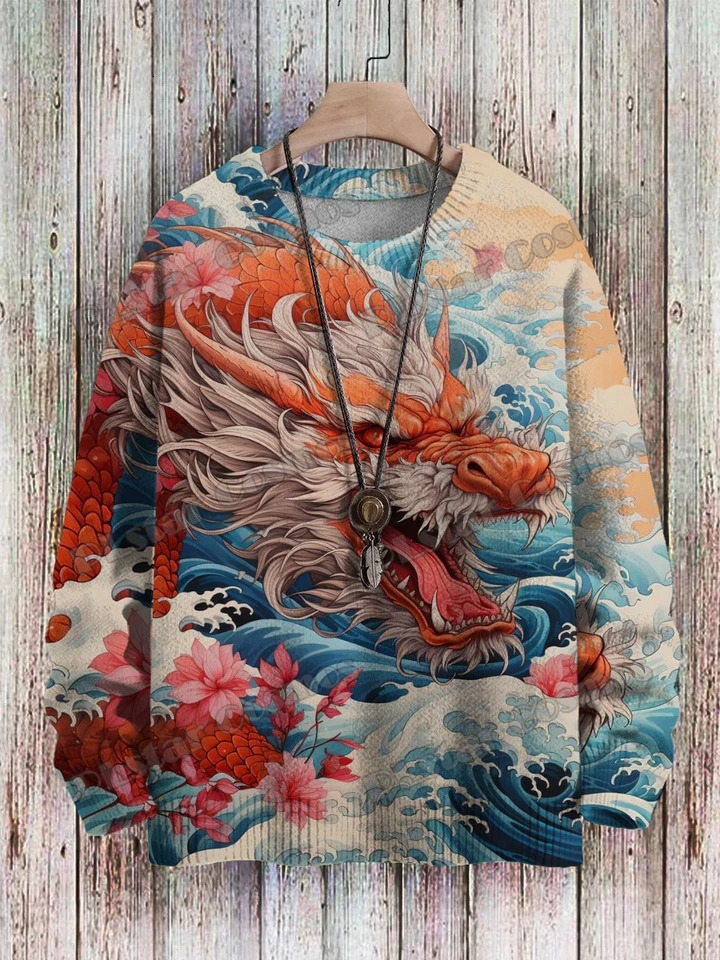 PLstar Cosmos Retro Dragon Deer Art Pattern 3D Printed Mens Knitted Pullover Winter Unisex Casual Knit Pullover Sweater ZZM118 261015