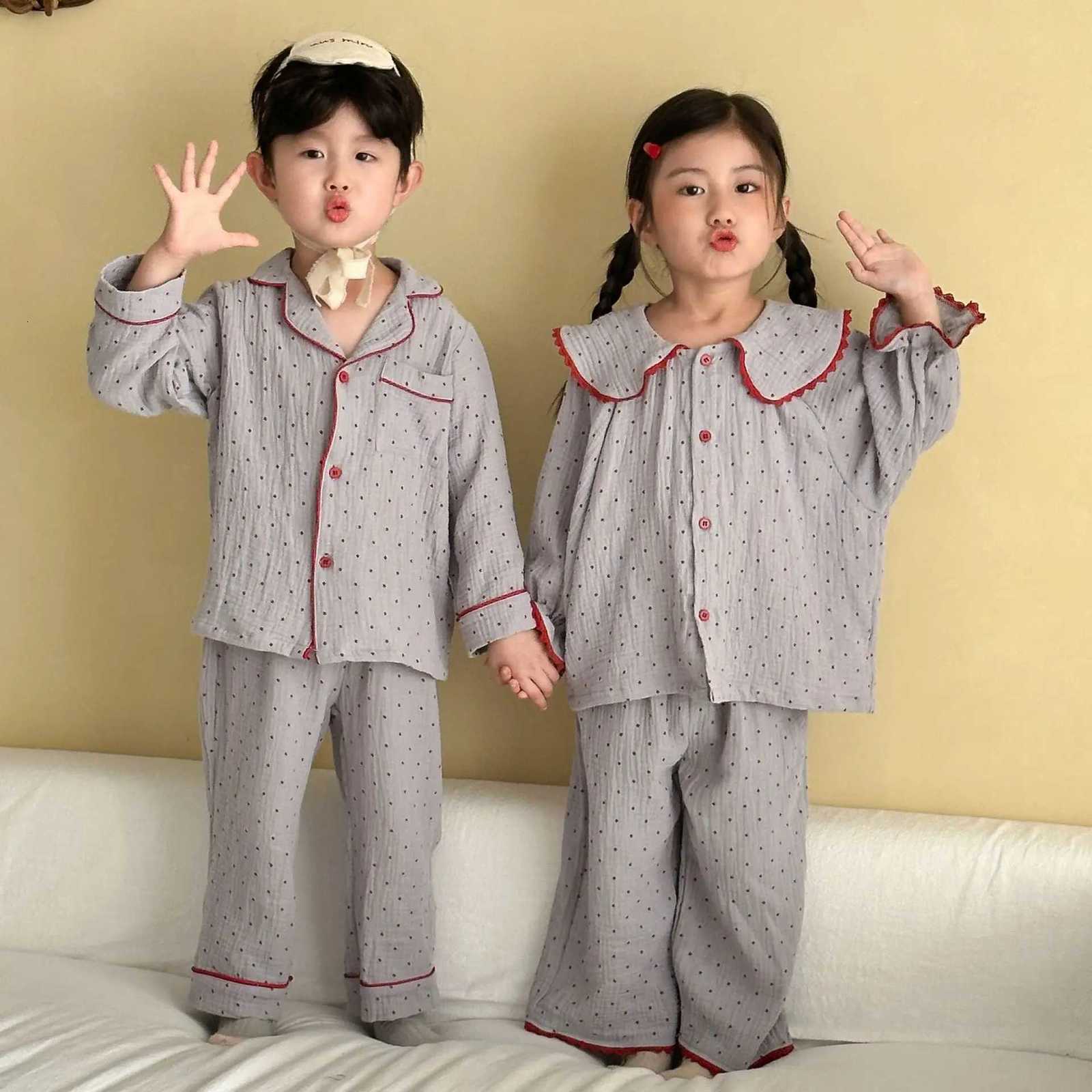 Pajamas 2026 New Children Cotton Pajamas Set Turn-down Collar Button Shirt+Trousers 2 Pcs Suit Spwear Kids Matching Sets Soft PyjamasW261019