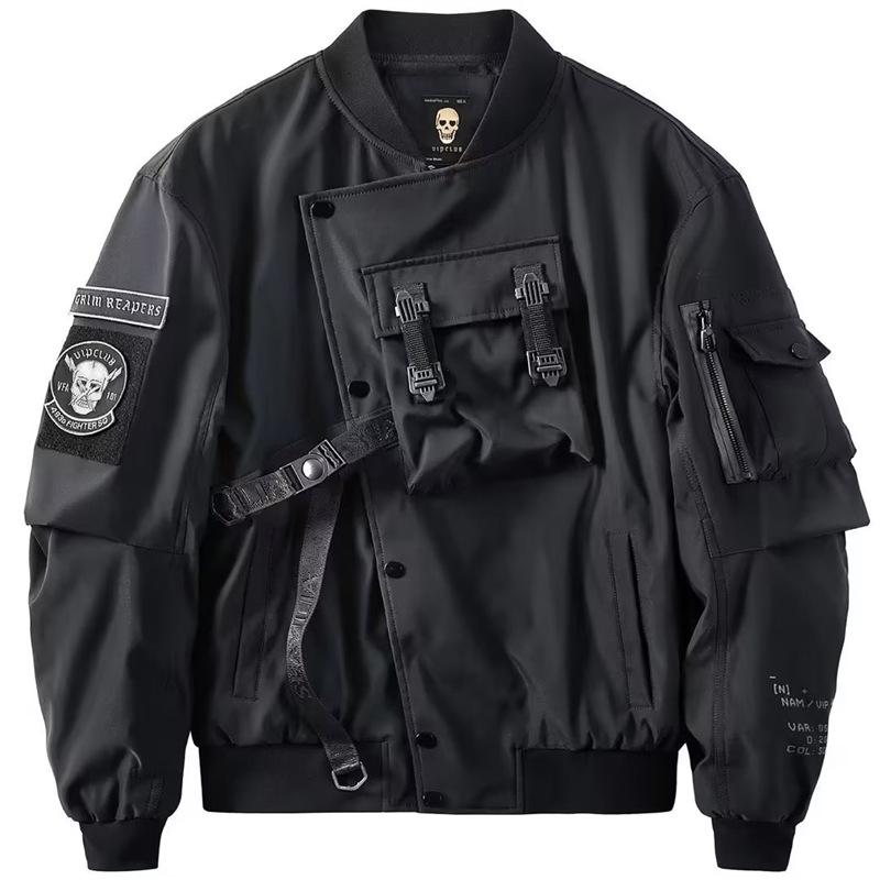 Designer Unisex Streetwear Oversized Bomber Jacket Solid Black Lapel Collar Long Sleeve Casual Work Baseball Jacket Spring Autumn Streetwear