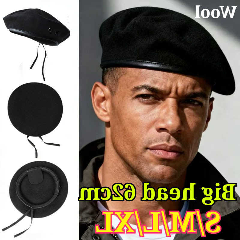 Adjustable Unisex Pure Wool Beret Big Size Military Army Berets Big Head Devil Soldier Winter Warm Wide Painters Hats S-XL 62cm S261016VBPC