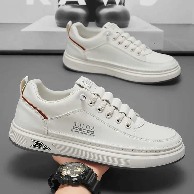 Casual Shoes Men's White Platform Sneakers Leather Breathable Walking Slip on Casual Sneakers Shoes Male Flats Rubber Sole Zapatillas Hombre H2
