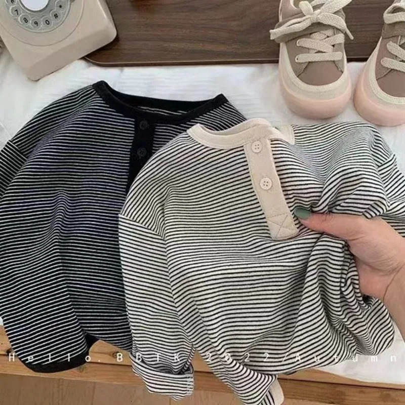 Children's Spring Autumn Long-sleeved T-shirt Boys Girls Korean Striped T Children's Warm Bottoming Shirt Baby Simple Top261016