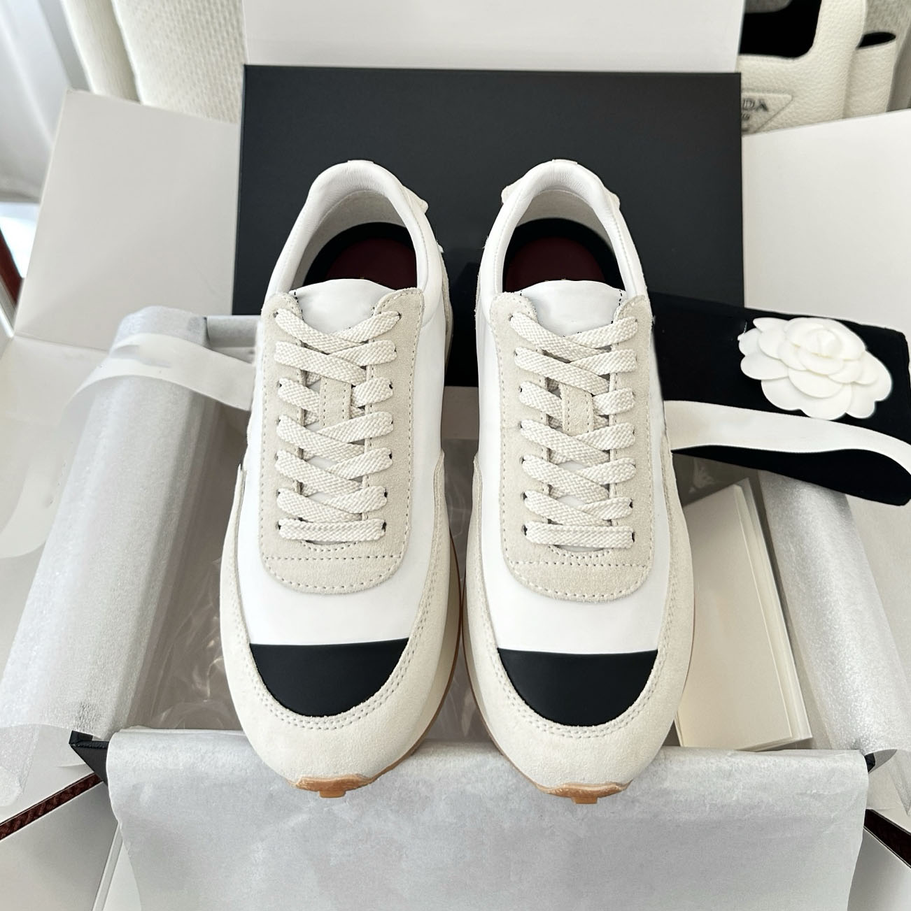 Women Platform Lace Up Sneakers, Suede Cowhide & Fabric Retro Trainers, Contrast Side Logo, Footwear for Daily Street & Walking Wear