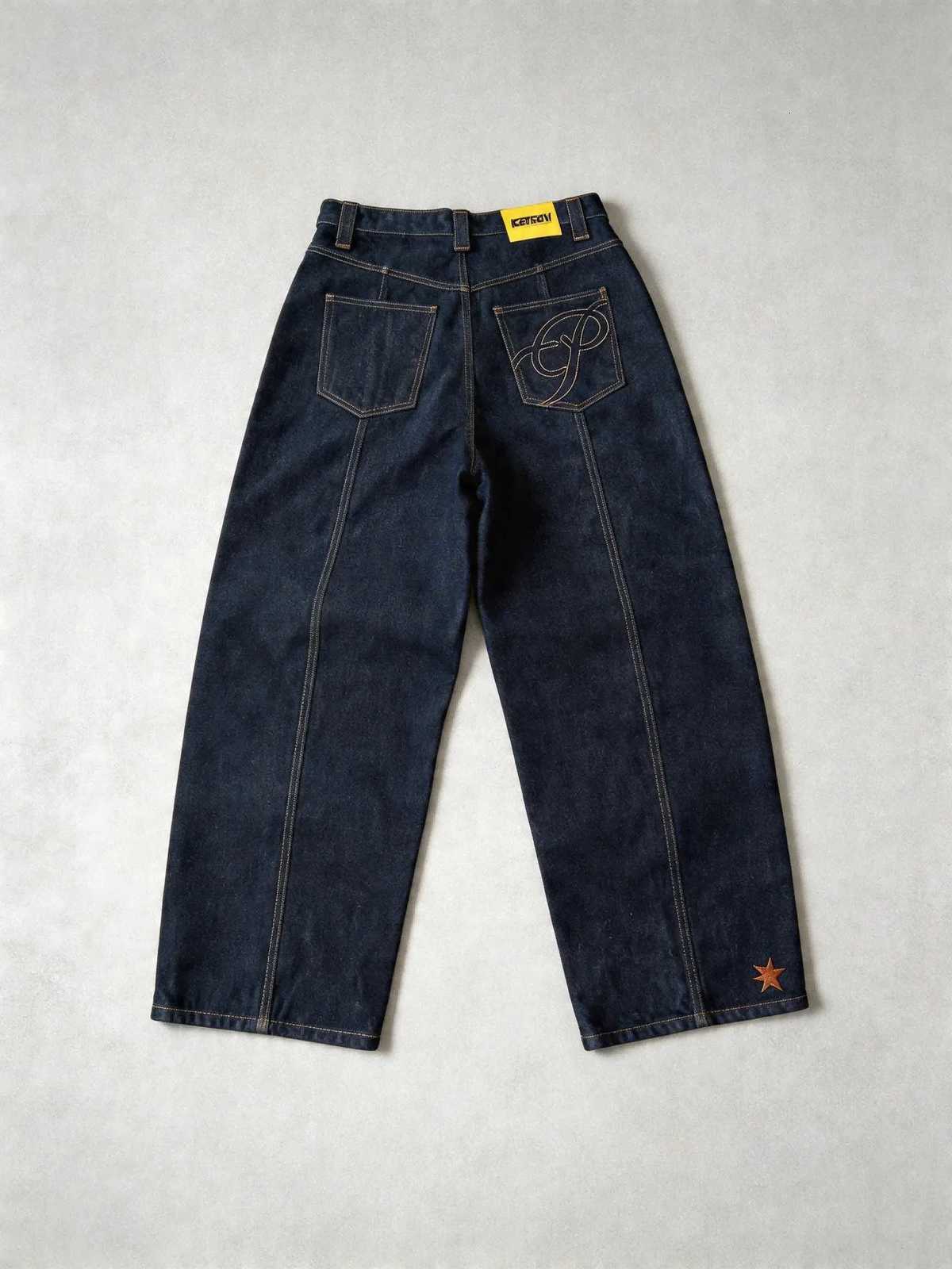 Men's Jeans Y2K Star Embroidery Baggy Jeans Men Women Streetwear Dark Blue Wide Leg Denim Pants Hip Hop Vintage Straight TrousersT261016