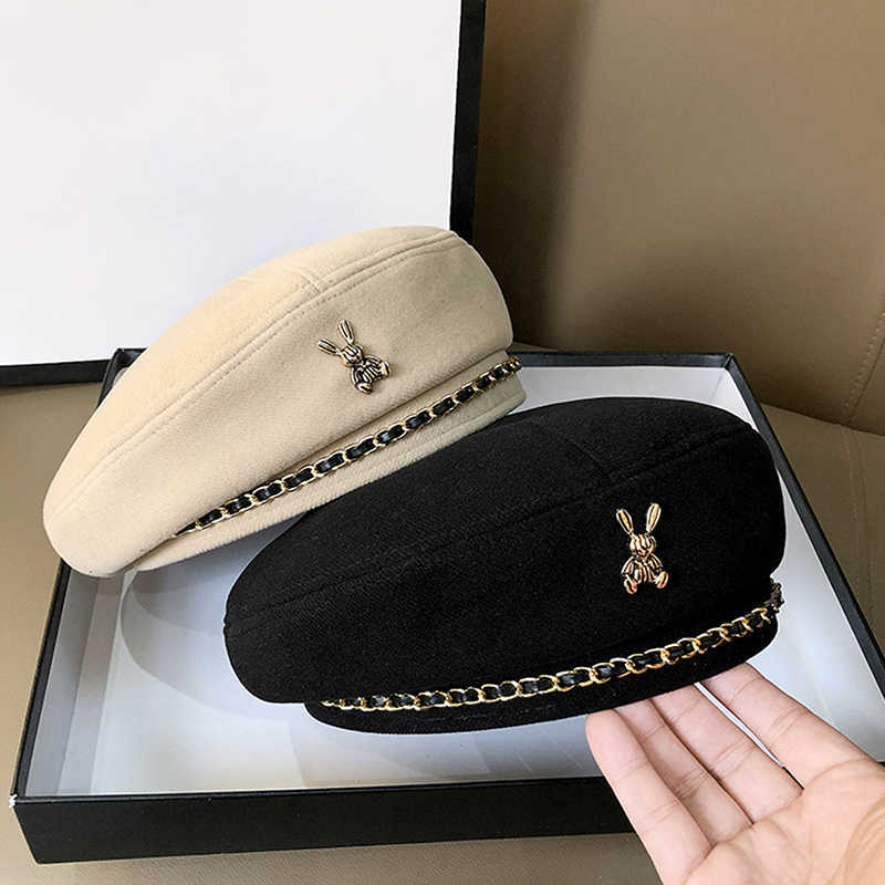 Rabbit Women Berets Style For French Artist Warm Winter Beanie Hat Solid Color Elegant Lady All Matched Painter Caps S261016U6TD