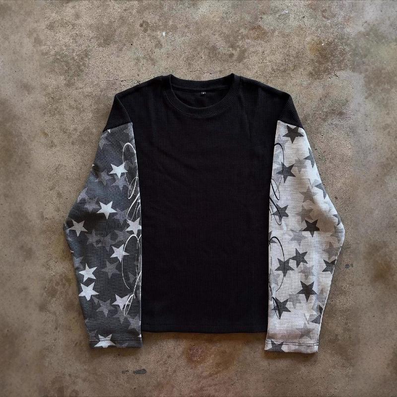 Designer Streetwear Surdimensionné Unisexe Color Block Patchwork T-shirt à manches longues Vintage American Streetwear High Street Automne 2025 P