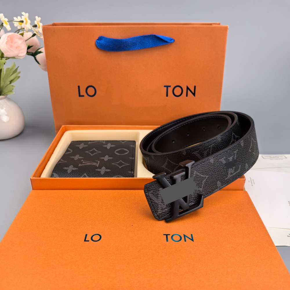 designer herenriem portemonnee set echte 38 mm monogram leren damesriem voor heren brief metalen gesp vrijetijdsceinture Klassieke retro riem en por