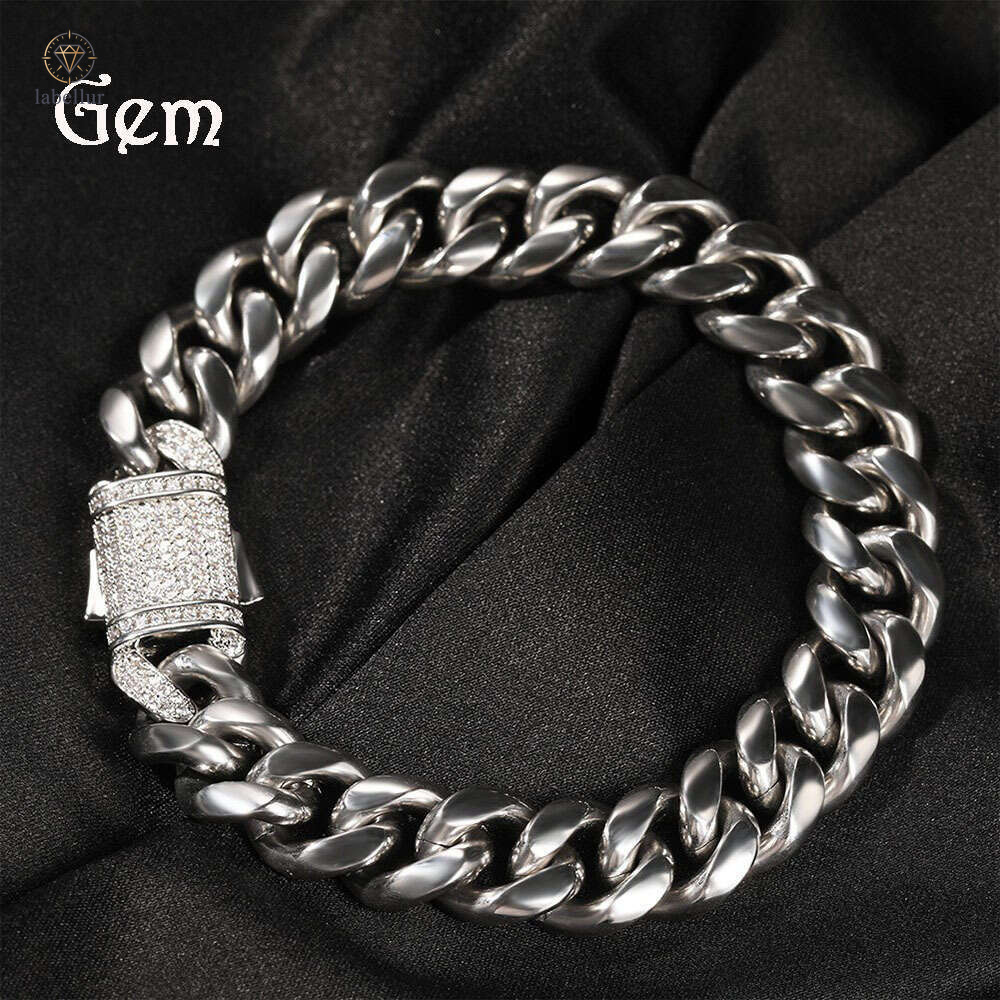 Moissanite Jewelry 925 Sterling Silver 14K Gold Cuban Chain Hip Hop Men's Trendy Moissanite Spring Clasp Exaggerated Thick Necklace 7