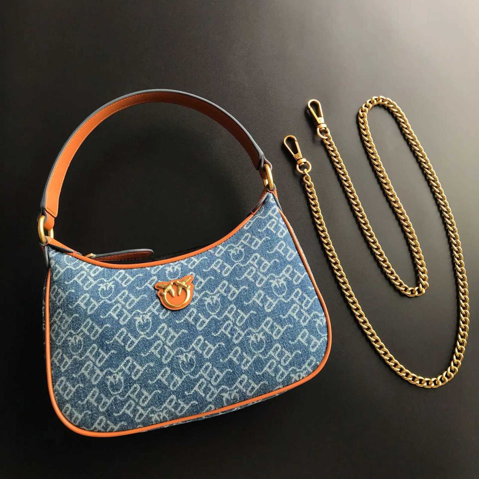 Shoulder Bags New Arrivalpinko Same Style Denim Genuine Leather Swallow Bag Armpit Puff Mini Pillow Bag Chain Women's Bag H261016