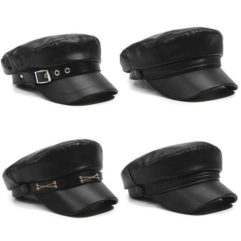 Style British Berets Visor Pu Leather Flat Top Hat Retro Black Painter Hat Classic Versatile Adjustable Beret Casual Sun Hats S261016ZVAI