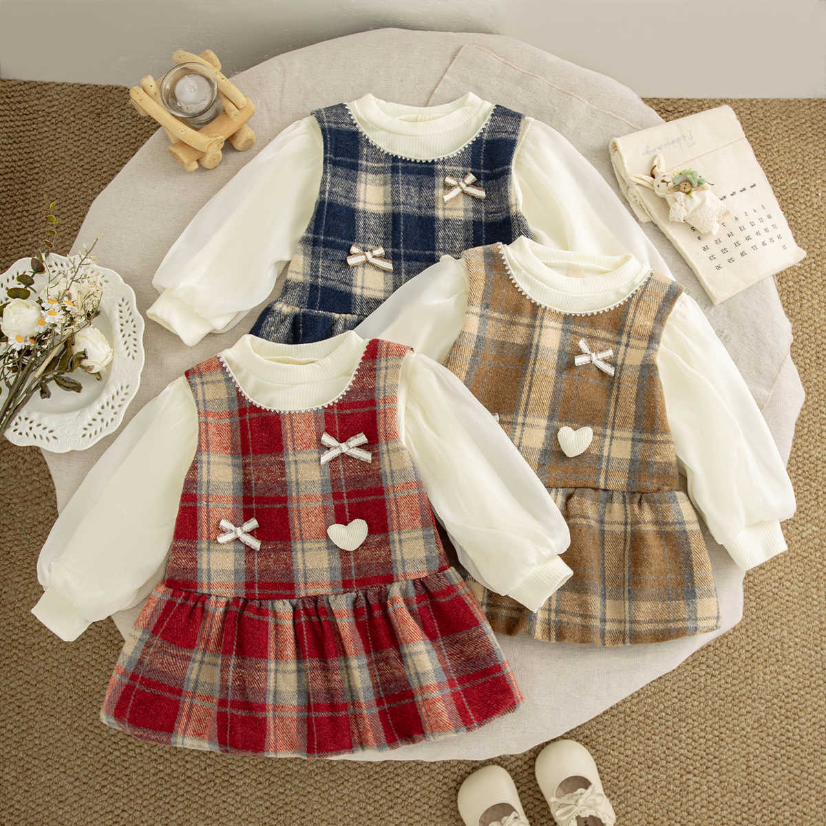 Dresses Girls Spring And Autumn Cotton Checkered Bow Long Sleeve Baby Girl Dress Sweet and Cute Princess Dress Girls' Clothing S261016YIVR