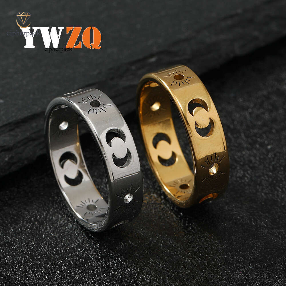 Fashion New Titanium Ring Cut Hollow Sun Moon Gold Couple 925 Sterling Silver 18K Gold Jewelry Wholesale