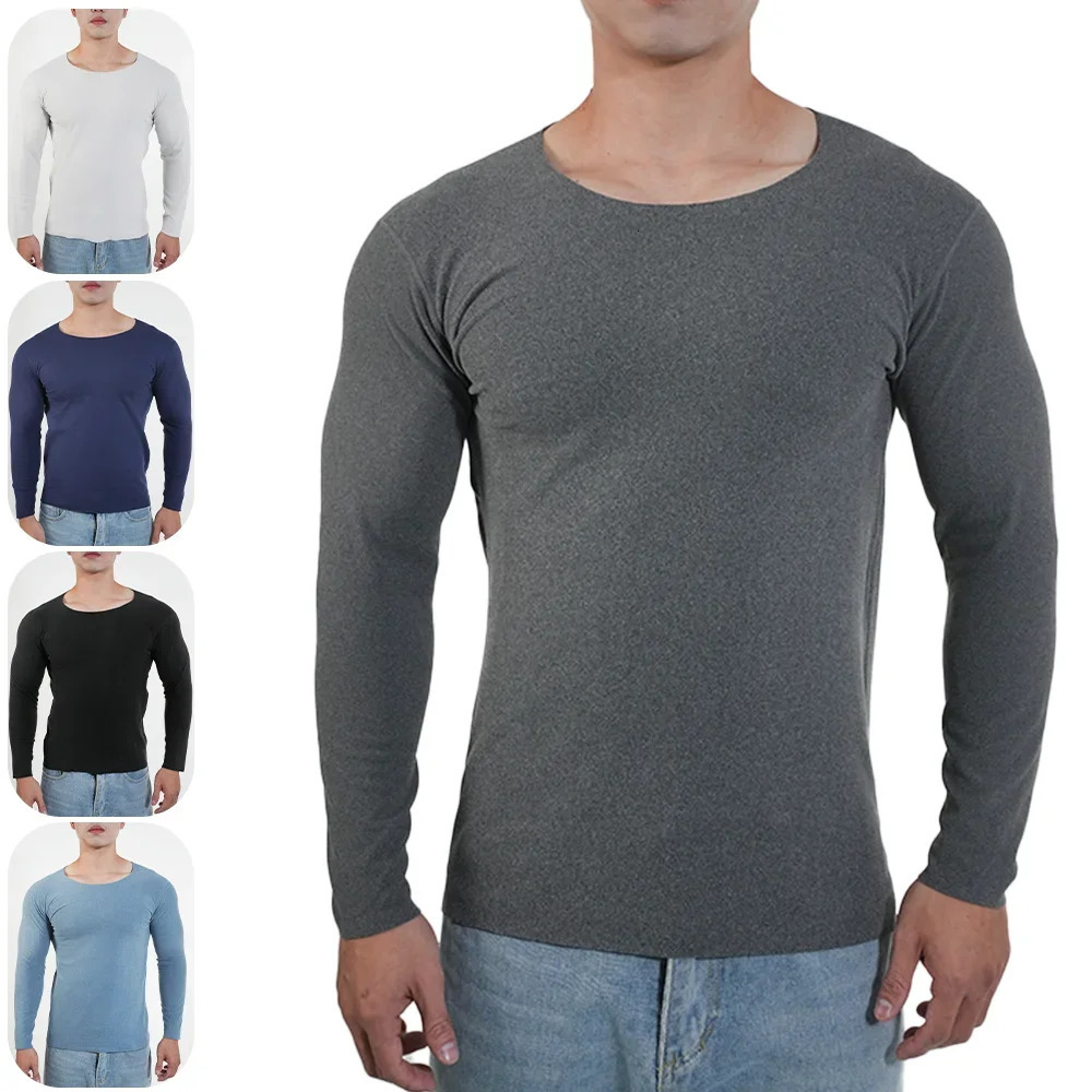 Men Thermal Underwear Long Sleeve Shirts Crewneck Fleece Lined Base Layer Top Winter Warm Big Undershirt Plus Size Cold Weather 261012