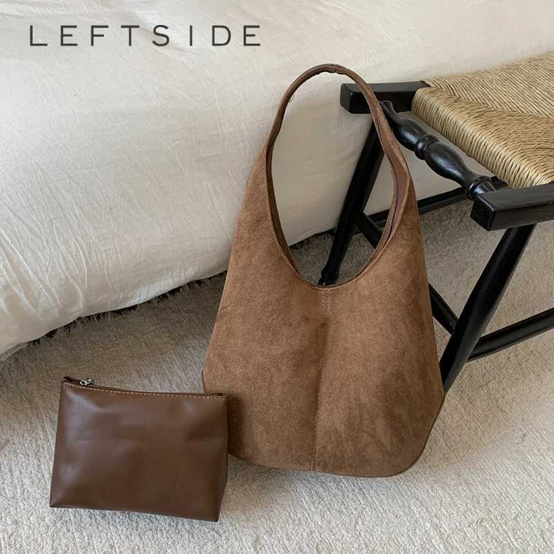 Totes LEFTSIDE Fashion Shoulder Bags for Women Design Faux Suede Hobo Bag 2025 Latest Luxury Designer Solid Color Handbags and Purses X261016