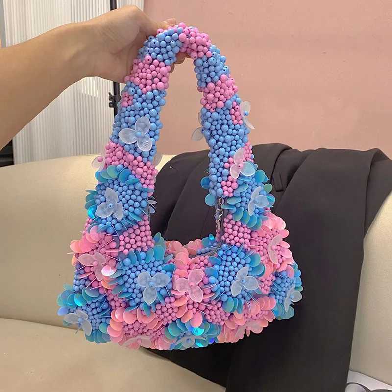Cross Body Women Handmade Bead Bag Crystal Top Handle Bag For Women Purses And Handbag Flower Evening Bags H261016