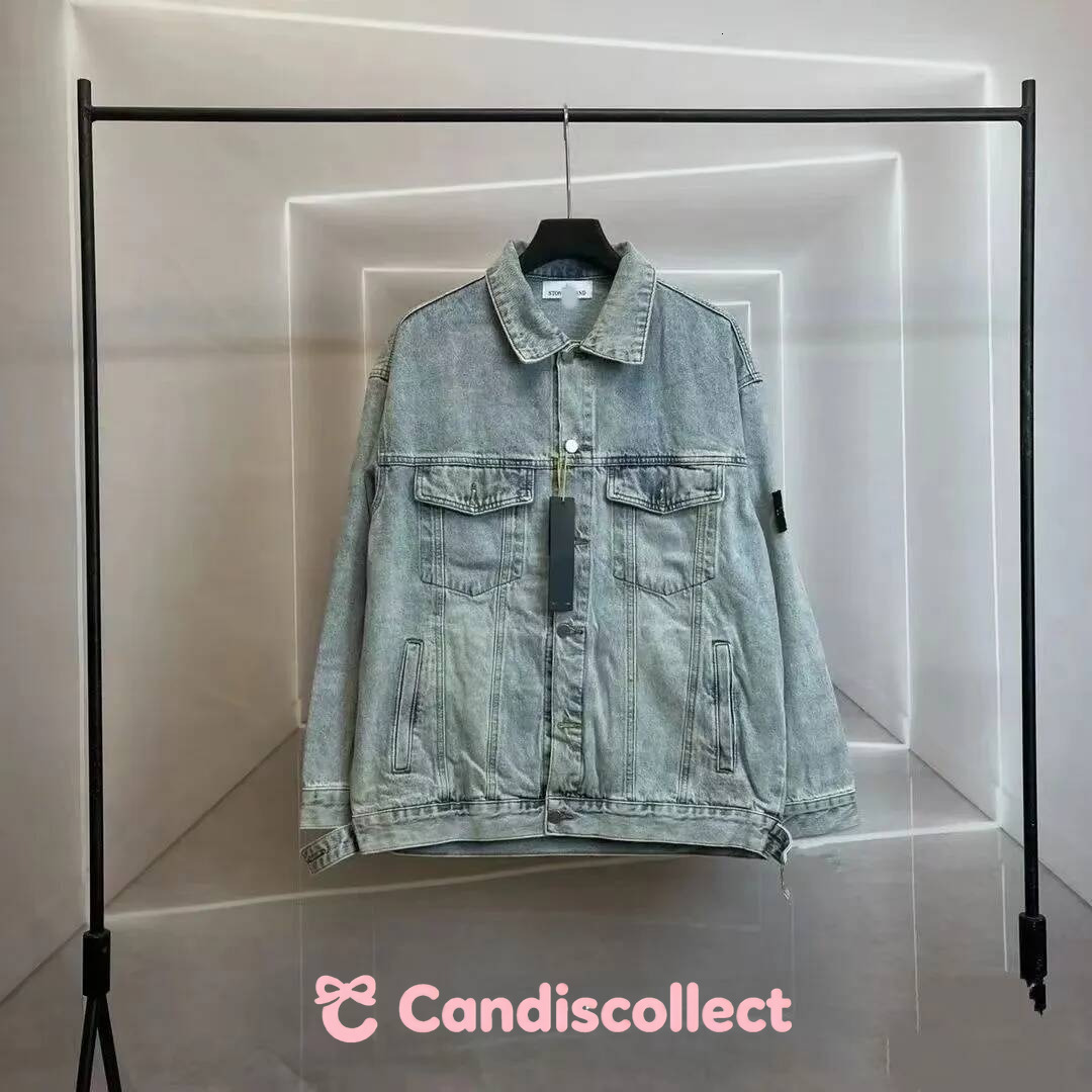 stone American retro stone fashionable denim men's and women's new high version trendy brand washed loose casual jacket stone eab