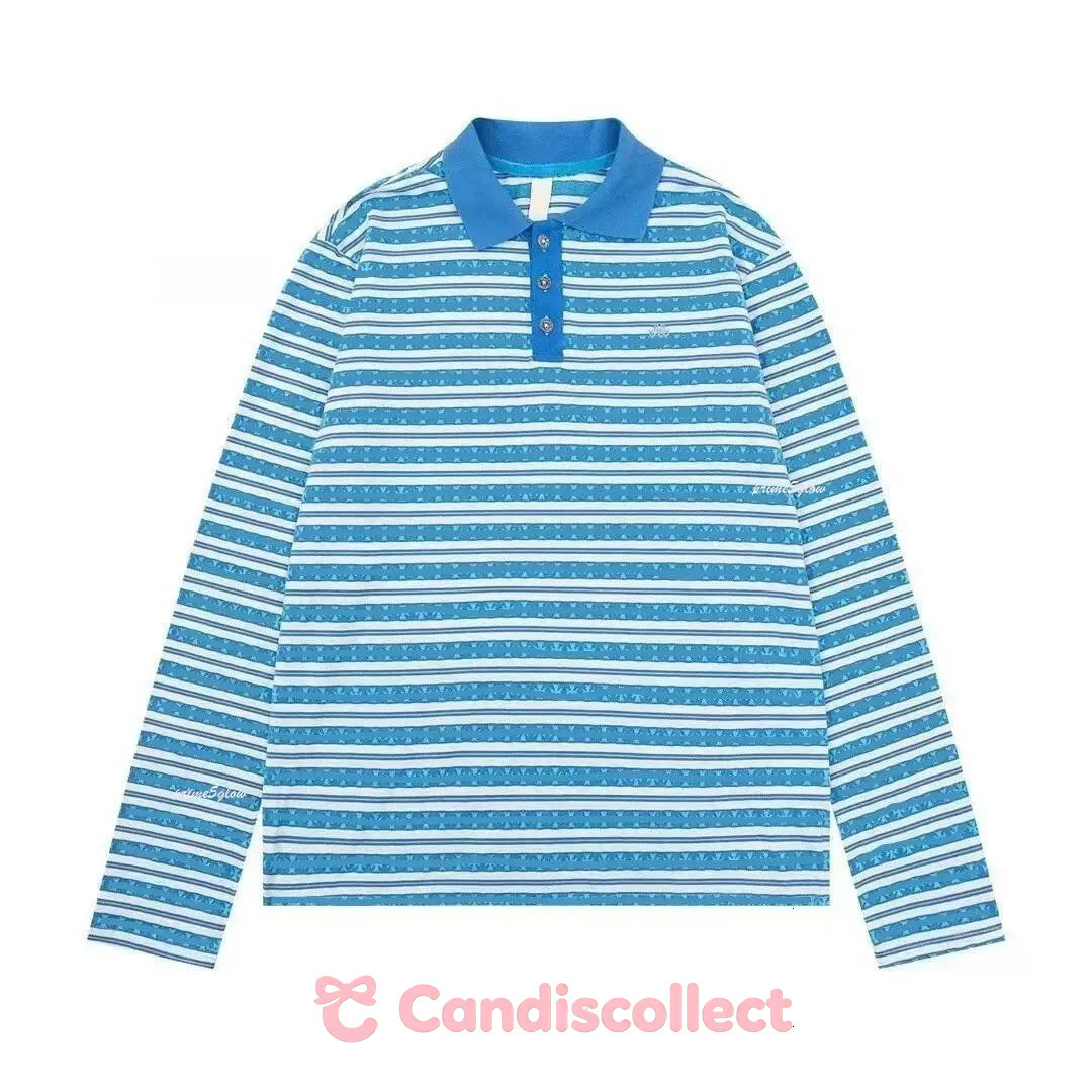 Chrome Loose Long Sleeve Striped T shirt Men Luxury Brand Retro Cross Pattern Lapel Tees Casual Button High Quality chrome hoodie d4c