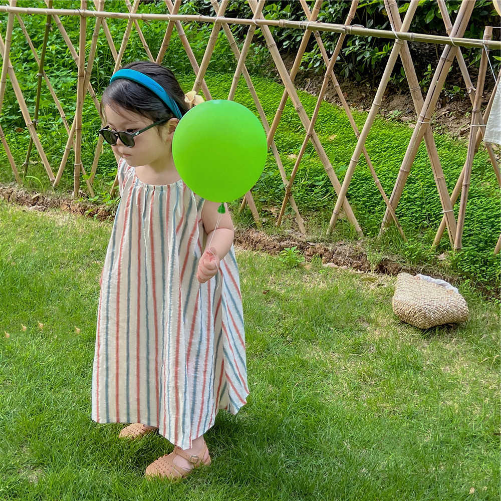 Summer 2025 Girls Dress Korean Version Girls Striped Stripe Vest Loose Long Dress Kids Clothes Baby Girl Dress S2610164LRH
