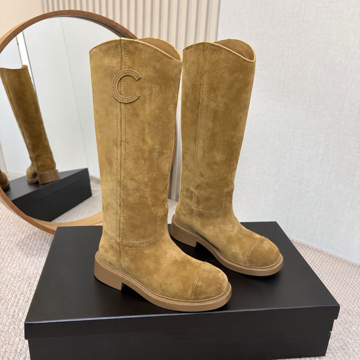 Designer Luxury ankle boots classic fashion suede leather chunky heel shoes leather Motorcycle boot genuine leather knight boots women's boots