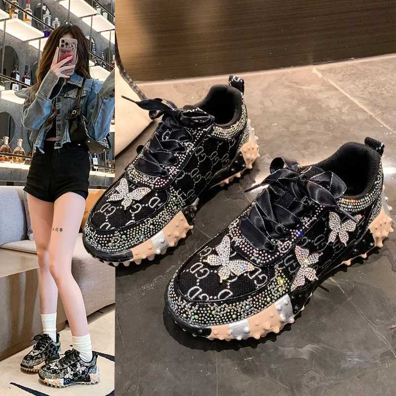 Casual Shoes Women's Sports Shoes Trendy Diamond Platform Sneakers Non Slip Tennis Shoes Casual Elegant Fashion Designer Women's Shoes H26