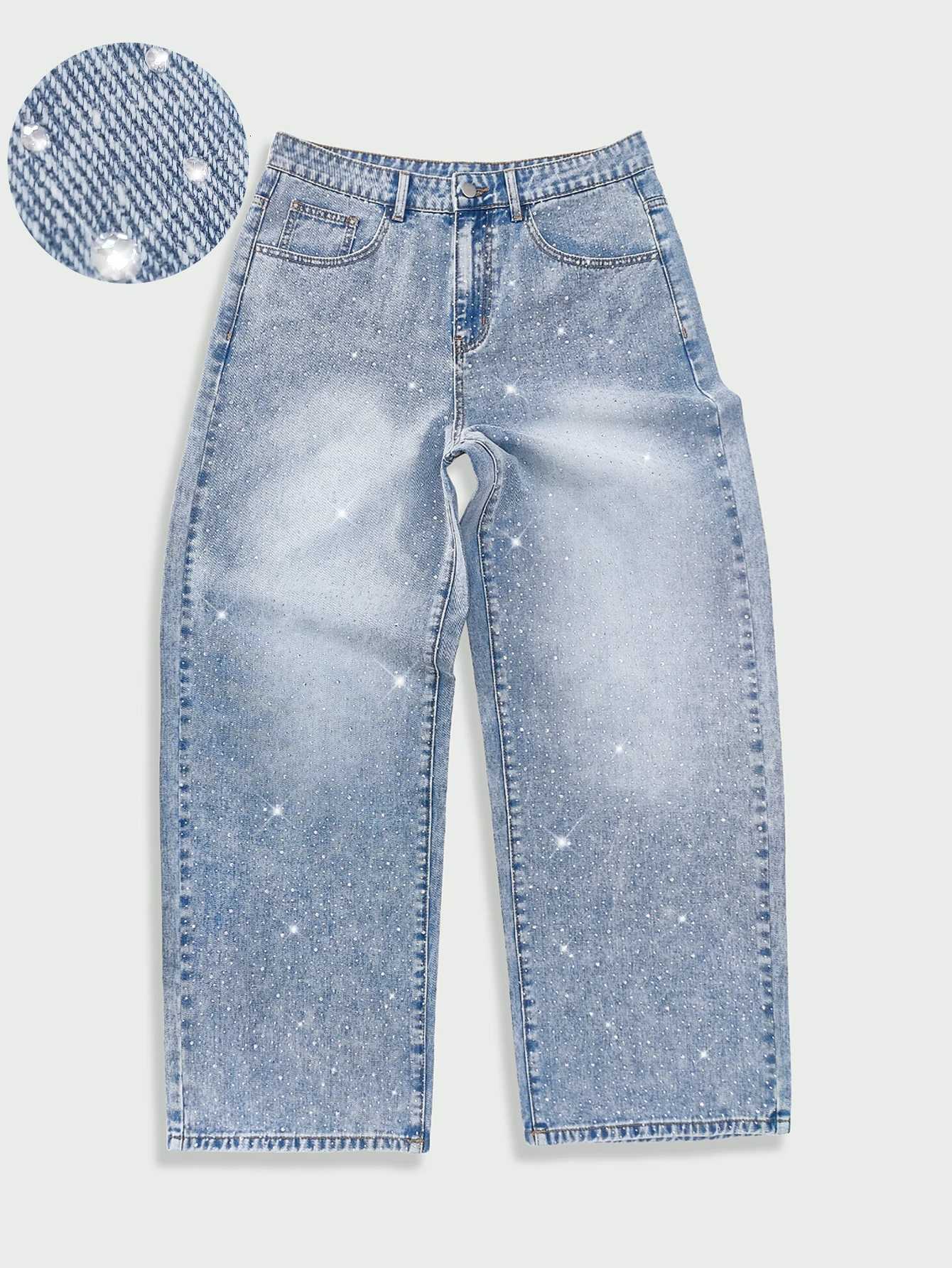 Men's Jeans Men's Jeans Street Loose Printed Denim Trousers Hip Hop Going Out Hot Rhinestone Wide Leg Pants Y2K ClothingT261016
