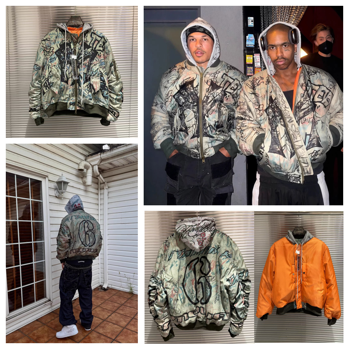 Mowalola Veste pilote réversible 26SS homme femme zippée streetwear américain graffiti dessiné à la main