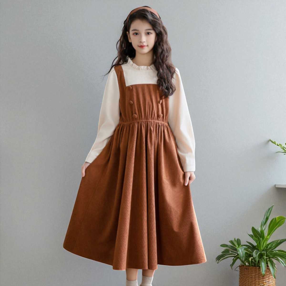 to Back School Uniform Children Long Dress for Girls Clothing Kids Teens Party Costumes Spring Autumn Vestidos 6 8 10 12 Years S261016BGCO