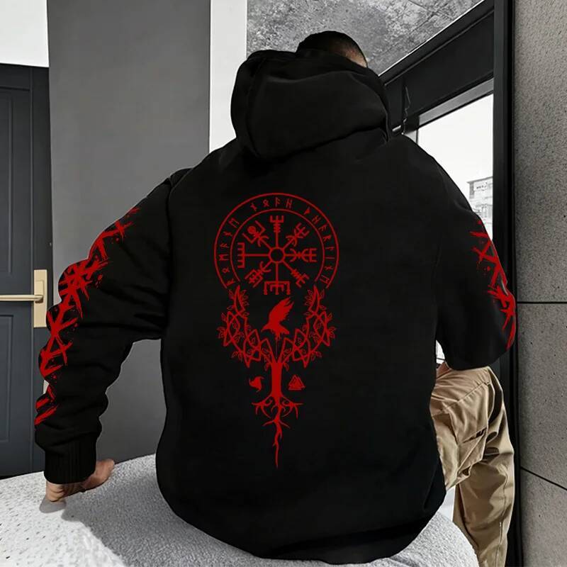 Printed Hoodie Sweatshirt Men Women Oversized Gothic Tribal Sword Rose Back Print Pullover Hoodie, Gift for Goth Lovers