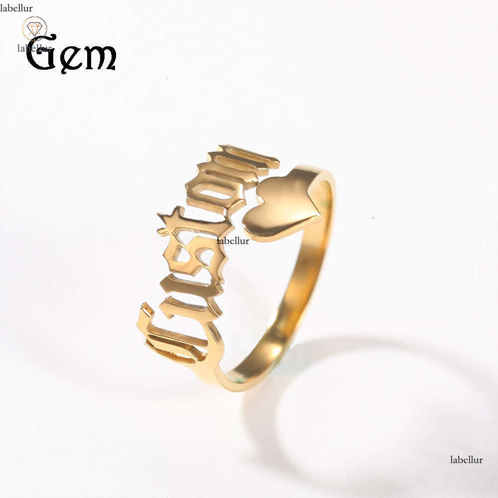 Street Style 925 Sterling Silver 14K Gold Cut Unisex Personality DIY Letter Ring Clubbing Hip Hop Accessories a