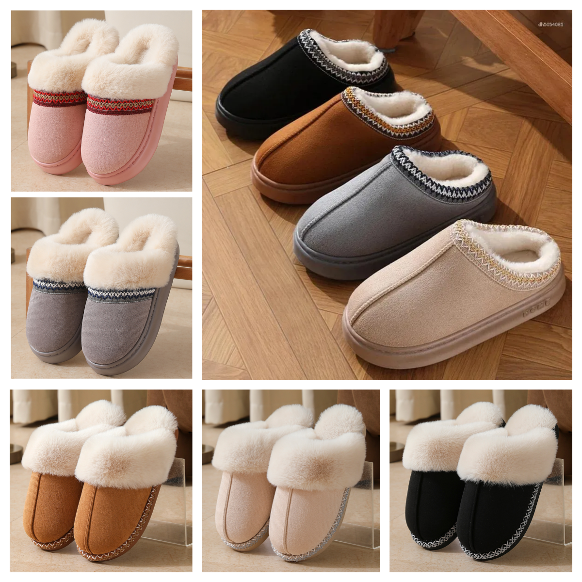 Pantoufles Mode Fluffy Plateforme Pour Femmes 2026 Hiver Peluche Chaud Coton Chaussures Femme Confort Antidérapant Unisexe Maison
