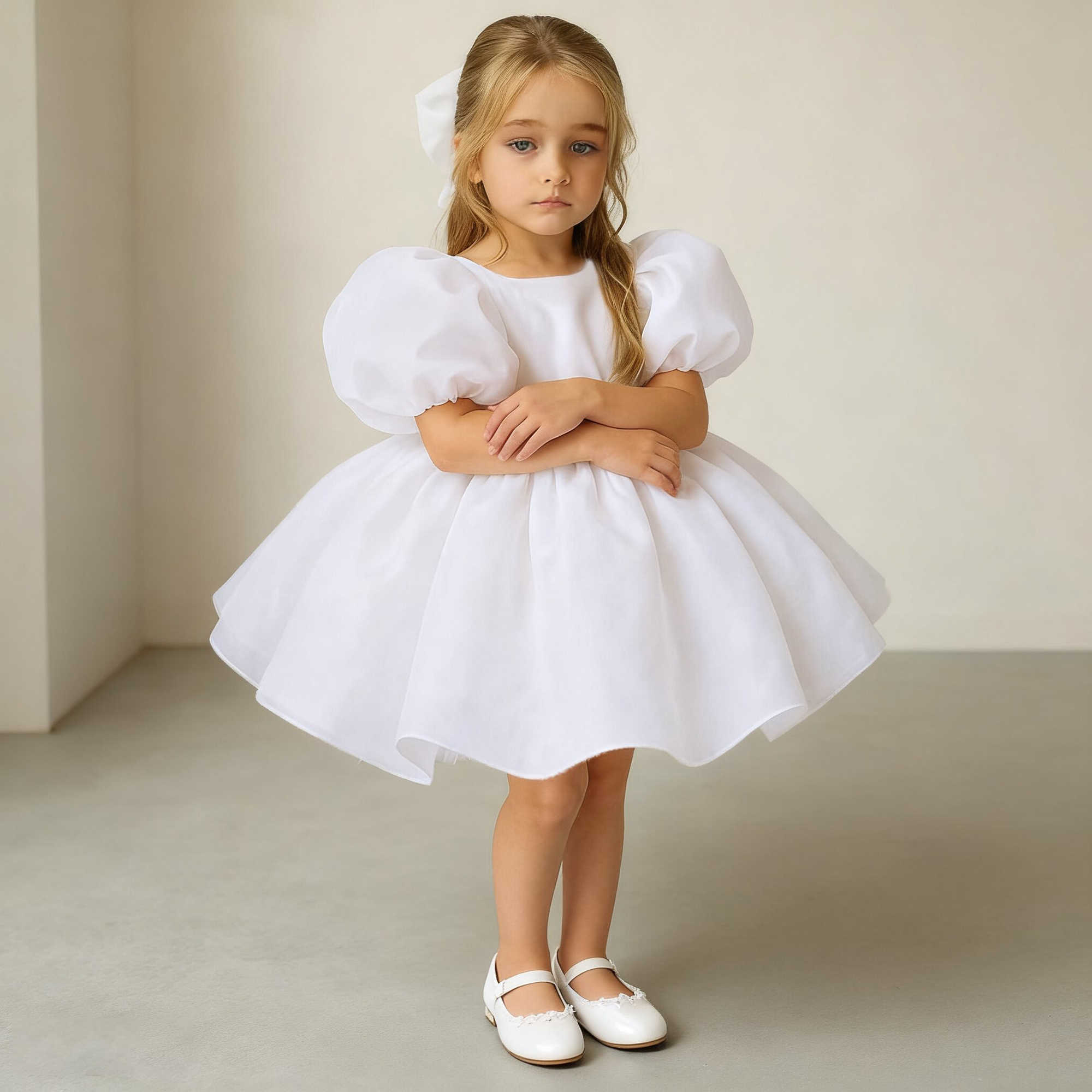 Baptism Fashion Bridesmaid Party Girls Dresses Puff Sleeve Wedding Birthday Princess Prom Dress for Girl First Communion Costume S261016B0CX