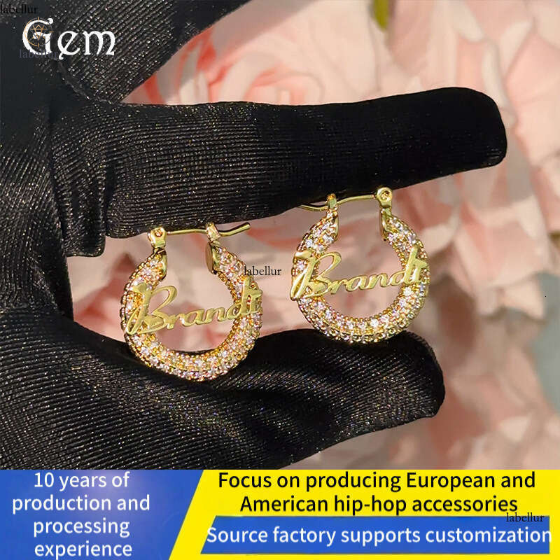 Moissanite Jewelry Fashion Niche Diamond-Encrusted Metal Personalized Custom English 925 Sterling Silver 18K Gold Cut Letter Earrings b