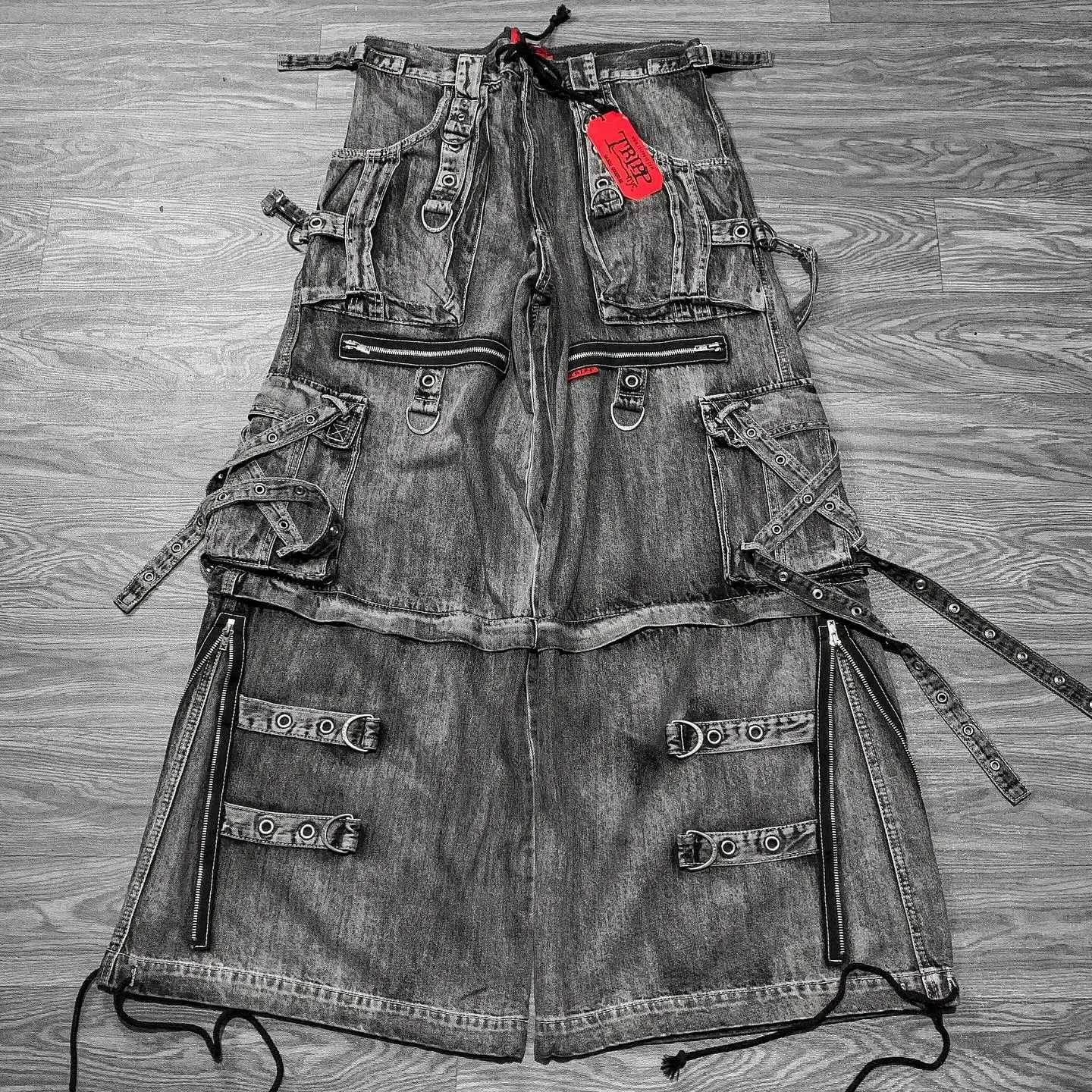 Men's Jeans Vintage Heavy Jeans Y2K Clothes Men Women Harajuku Hip Hop Multi Pocket Washed Distressed Baggy Jeans Oversized Wide Leg TrouserT26