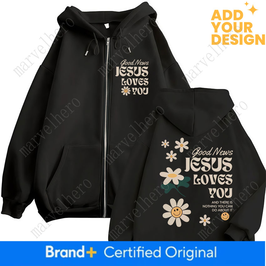 Good News Jesus Loves You Christian Zipper Hoodies Men Women Clothing Fashion Sweat Zip Up Sweatshirts Oversized Pullover Jacket