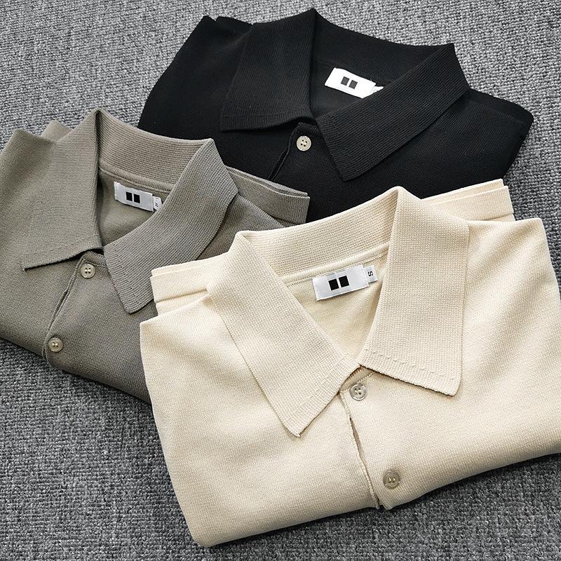 Men's Summer Knit Polo Shirt Collared Short Sleeve Cotton Linen Blend Breathable Solid Business Casual Top
