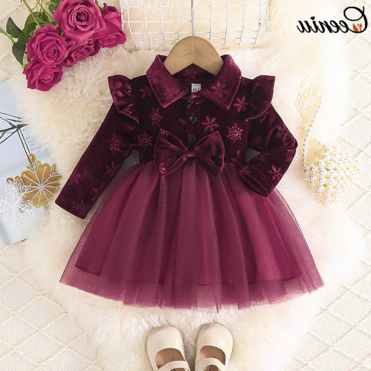 Baby Ceeniu Christmas Dresses Winter Wine Snowflake Printed Velvet Dress For Girls Kids My First New Year Baby Costume 2026 S261016A10Z