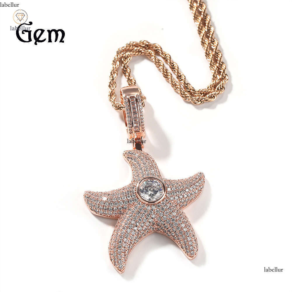Hip Hop New Style Diamond-Studded Starfish Pendant Twist Chain Personality Versatile Five-Pointed Star Necklace Trendy Jewelry Wholesale 0