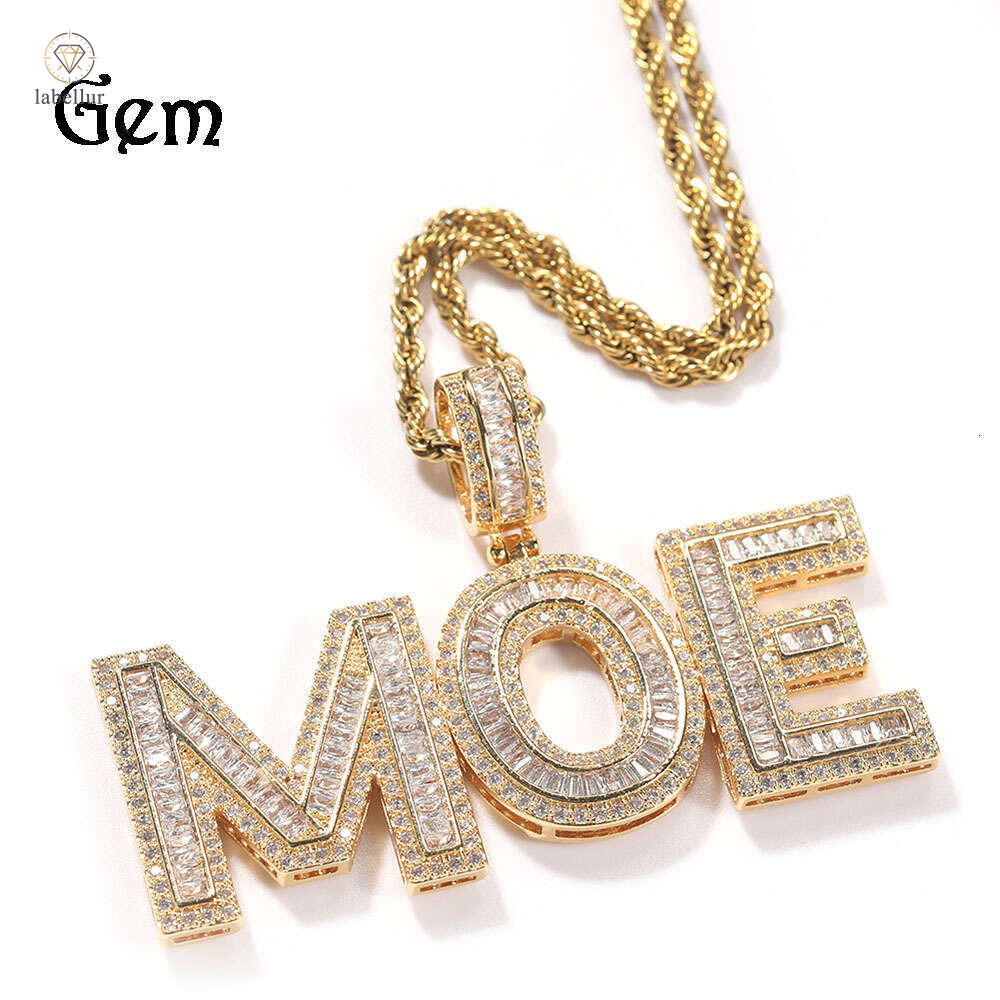 Moissanite Jewelry Hip Hop Full Diamond Center Square Splicing Letter Pendant Necklace New Style Personalized Custom Jewelry Wholesale a