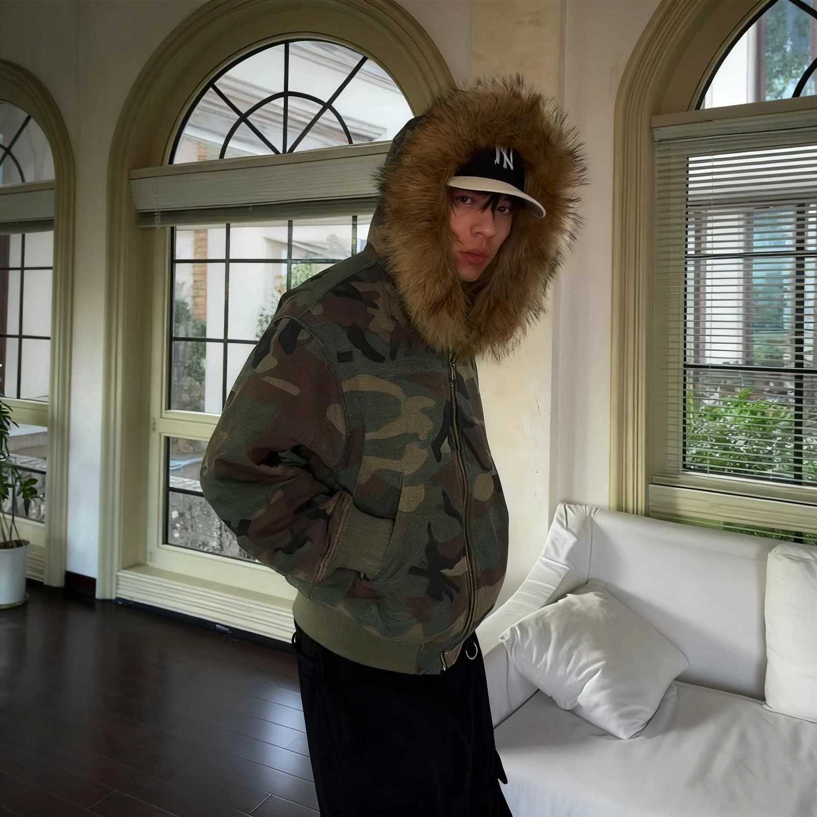 Winter Mens Men's Jacket Jackets 2025 Warm Reversible Parka Imitation Rabbit Fur Fox Camouflage Feather Coat Male Outerwear N261016