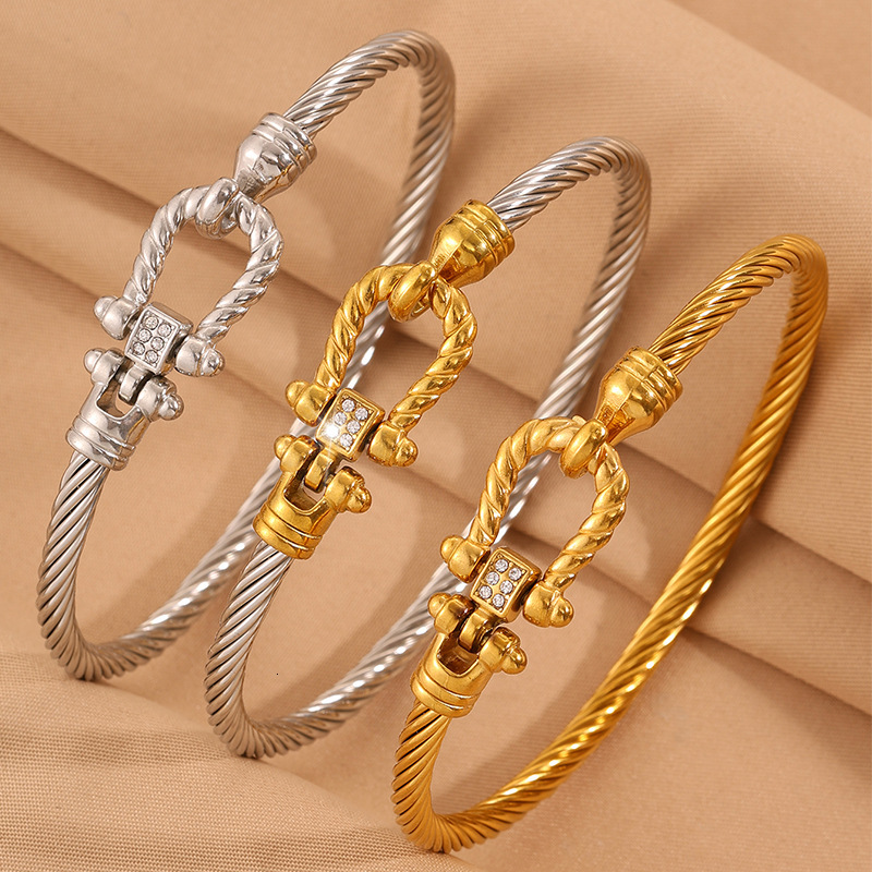 New Horseshoe-Shaped, Diamond-Encrusted Stainless Steel Bracelet, A Trendy, Modern, Minimalist Design, Perfect For Cross-Border Fashion And Versatil