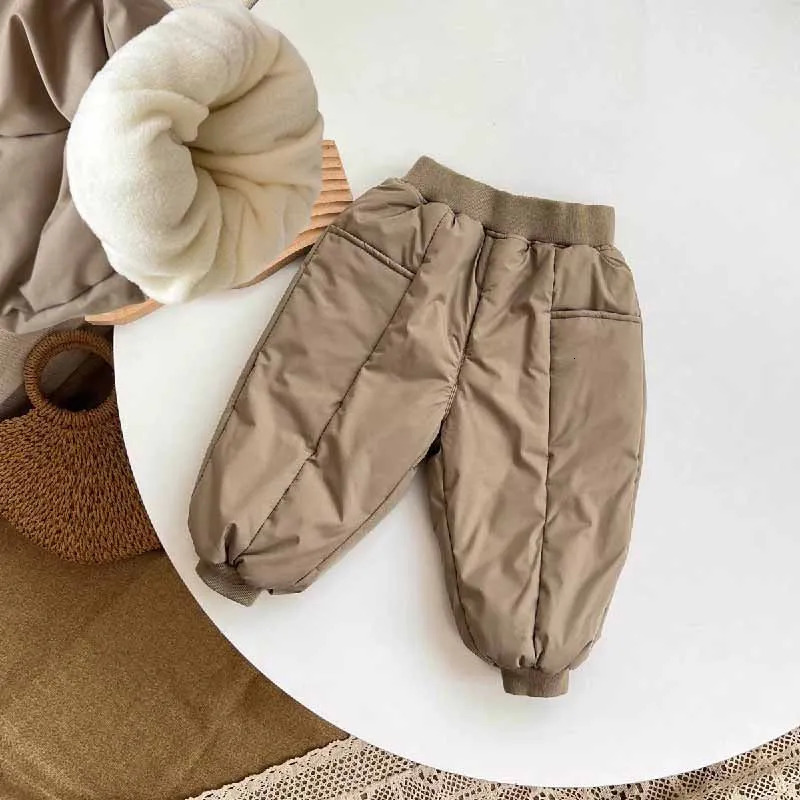 Girls Boys Down Cotton Pants Winter Kids Thick Fleece Warm Trousers Baby Padded Velvet Pants Children Clothes 2-6 Years261016