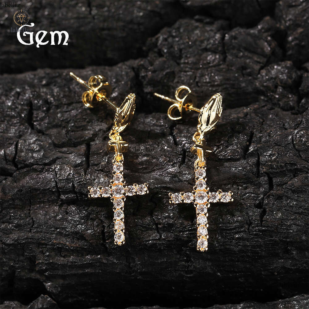 New Niche Design Cross Hip Hop Trend Silver Inlaid Moissanite Personality Fashion Earrings Wholesale 8