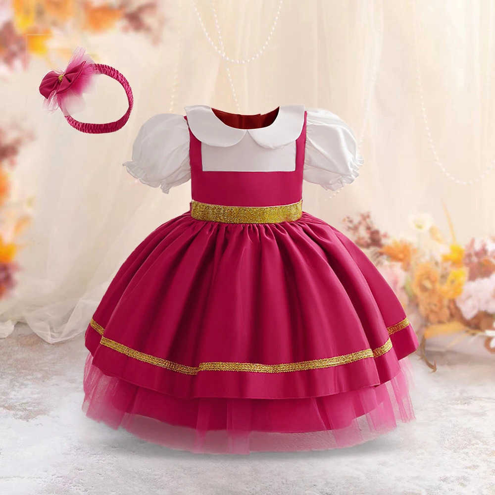 Baby Toddler Girls Party Dresses Sequin Doll Collar Baptism Wedding 1 Year Birthday Floral Princess Weddings Gown Vestidos Dress S261016WT2R