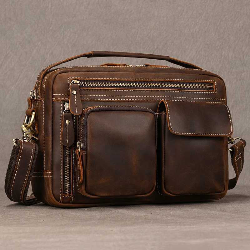 Shoulder Bags Big Shoulder Bag Genuine Leather Crossbody Bag For Male Fashion Style Men's Messenger Bags Sling Bags With Handle Handbags H26101