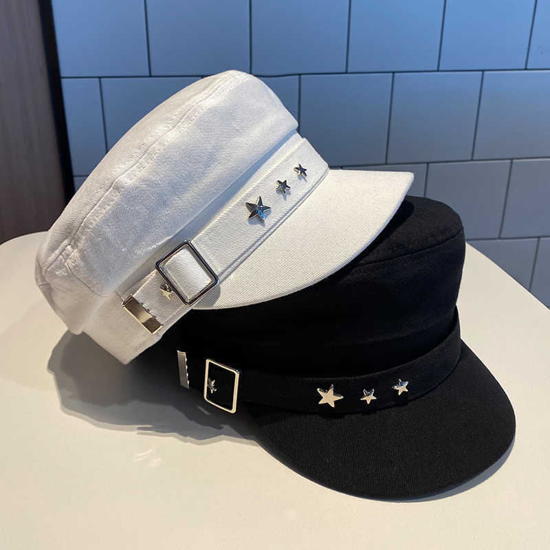 Beret Women's Black Star Hat Spring and Autumn Winter British Retro Fashion New Sea Military Style Korean Caps mother hats S2610165KGX