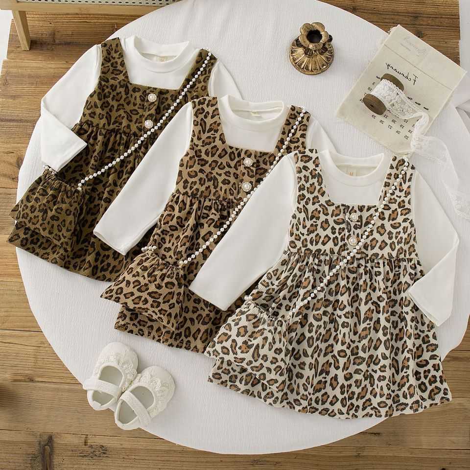 Print Leopard Knit Dress for Baby Girls Long Sleeve Korean Style 2025 New Autumn Toddler Gown send Bag S261016WPHI