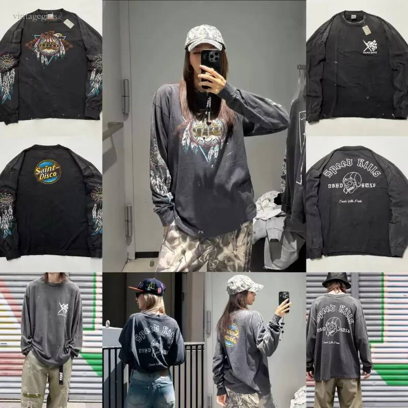 High Quality Retro Crewneck Feather Print Oversized T Shirt Designer Trend Splashed Ink Casual Men Women Autumn Tops Streetwear Size S-Xl